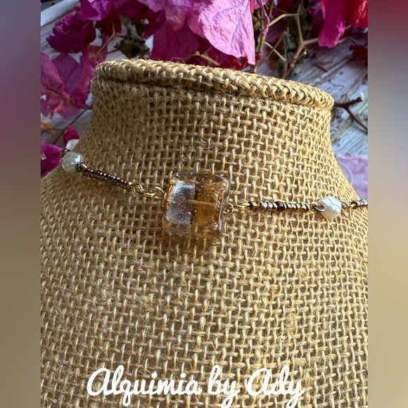 Alquimia Jewelry - Vintage glass gold choker necklace